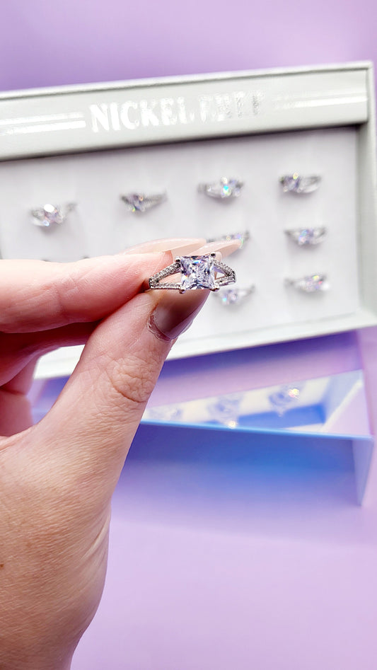 Princess Cut Crystal Ring Silver